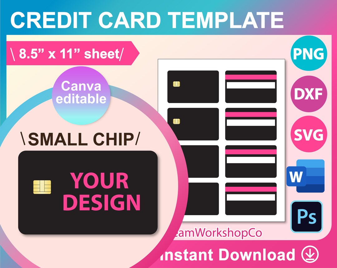 Credit Card Template, Credit Card SVG, DXF, Ms Word Docx, Canva, Png