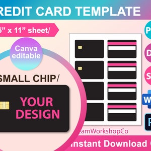 Modèle de carte de crédit, carte de crédit SVG, DXF, Ms Word docx, Canva, Png, Psd, feuille de 8,5 "x 11", imprimable, téléchargement immédiat