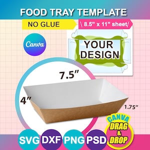 No Glue! Food Tray Template, Snack Box Template, Canva, SVG, DXF, Ms Word Docx, Png, Psd, 8.5"x11" sheet, Printable