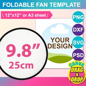 Foldable Fan Template,  Foldable Fan Sublimation, Promotional Fan, Ms word, Canva, PSD, PNG, SVG, Dxf, 12x12 sheet, Printable