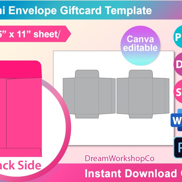 Gift Card Envelope Template, Gift Card Envelope Svg, Canva, Ms word, PSD, PNG, SVG, Dxf, 8.5x11" sheet, Printable, Instant Download