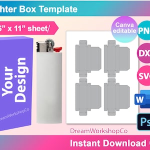 Lighter Box Template, Lighter Gift Box template, Canva, SVG, DXF, DOCX, Png, Psd,  8.5x11&quot; sheet, Printable