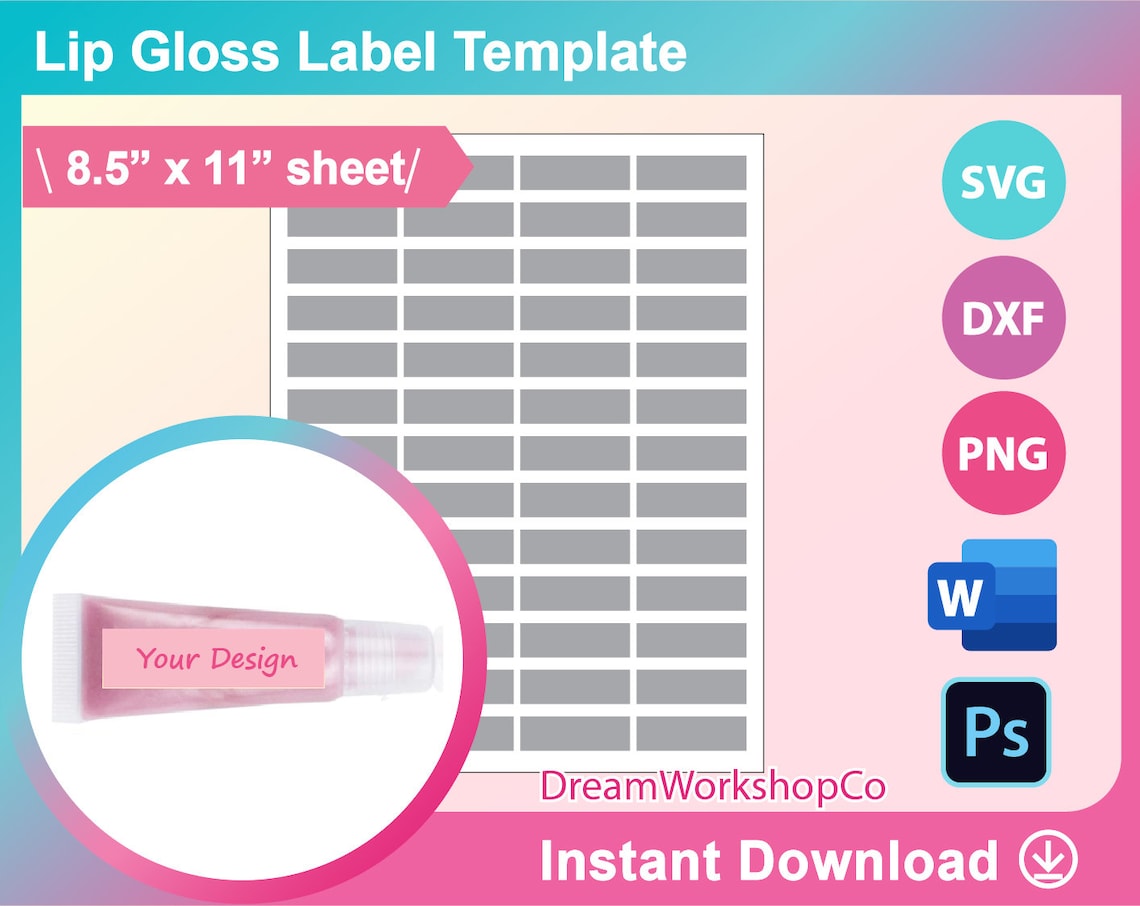 Lip Gloss Label Template Lip Gloss Tube Label Template SVG | Etsy