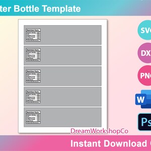 Water Bottle Labels Template Water Bottle Label Blank | Etsy