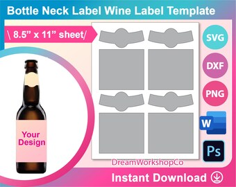 Beer Label, Neck Label Template, Wine Bottle Label, Canva, SVG, DXF, Ms Word Docx, Png, PSD, 8.5