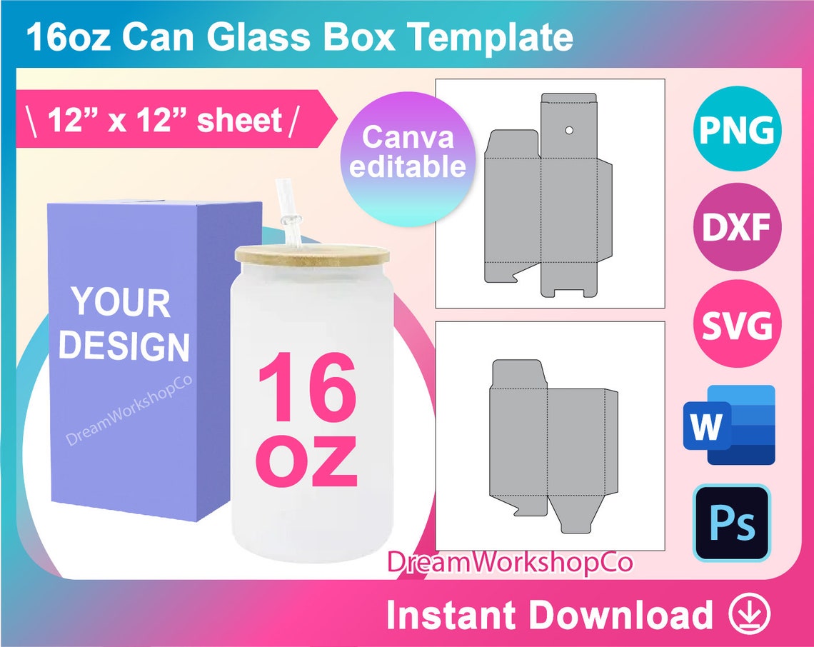 16oz Can Glass Box With Lid Template Beer Can Glass Box Etsy