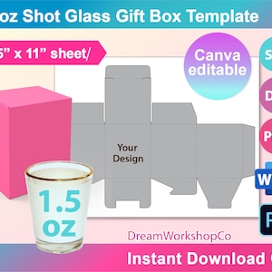 1.5oz Shot Glass Gift Box Template, Sublimation, Canva, Ms word, PSD, PNG, SVG, Dxf, 8.5&quot;x11&quot; sheet, Printable, Instant Download