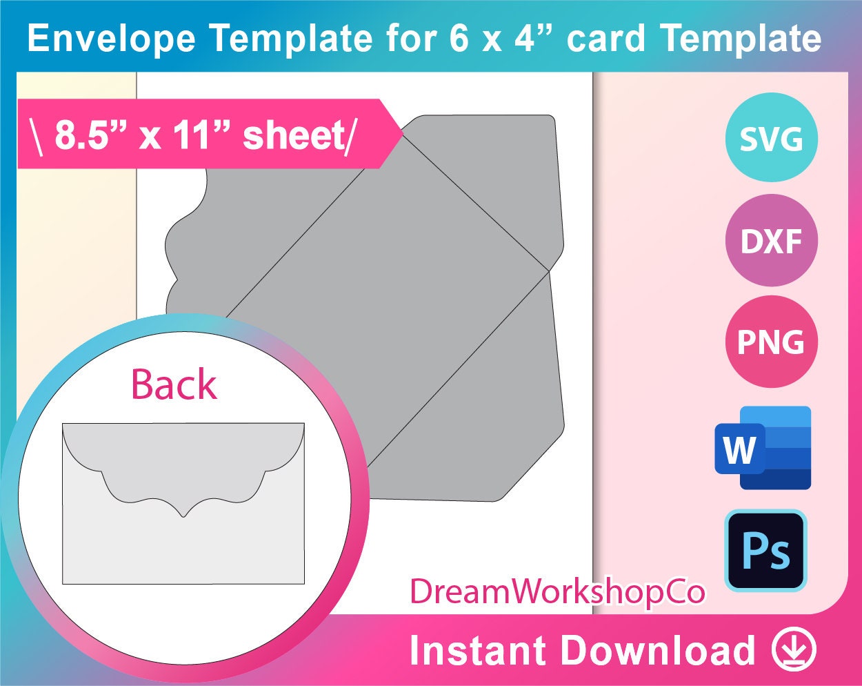 for 6x 4 card envelope template ms word psd etsy denmark