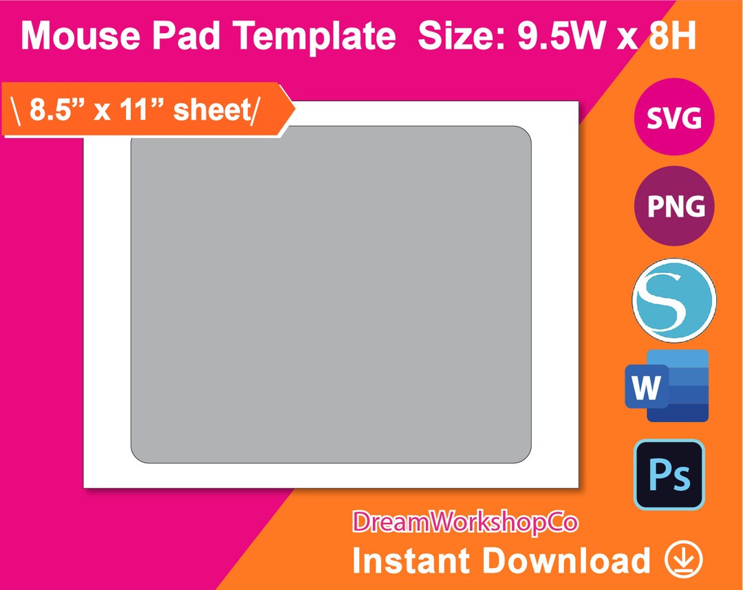 Rectangle Mouse Pad Template, Mouse Pad Sublimation Template, SVG, DXF, Ms Word Docx, Png, Psd