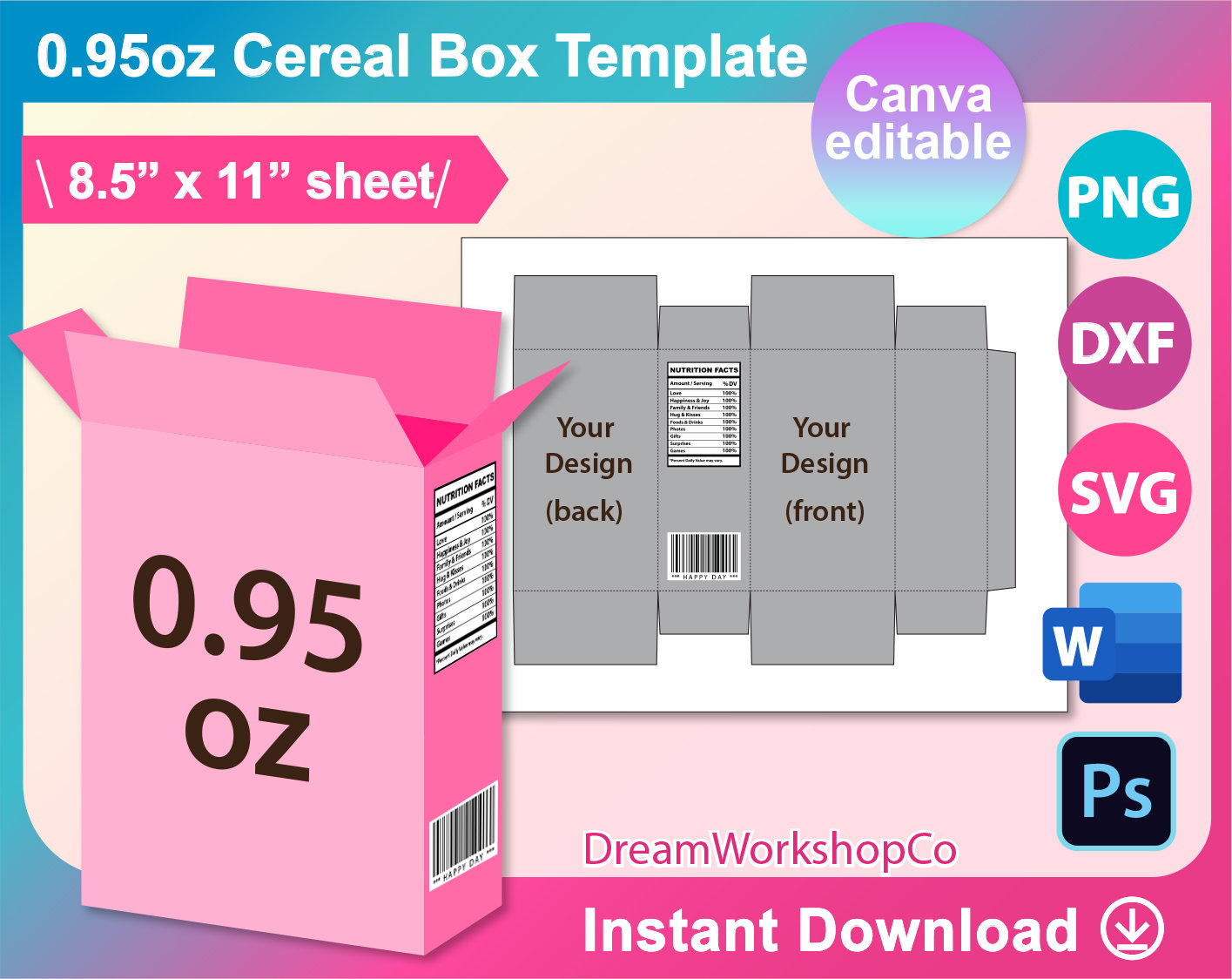 Cereal Box Template Cereal Packaging Template Canva Ms Etsy Australia Cereal Box Template Cereal Packaging Template Canva Ms Etsy Australia