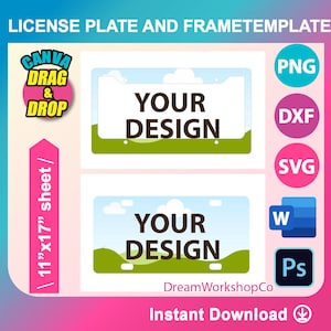 Car License Plate Sublimation Template, license plate Frame template for sublimation, SVG, Canva, DXF, Ms Word Docx, Png, Psd, 11"x17" sheet