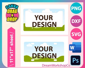 Car License Plate Sublimation Template, license plate Frame template for sublimation, SVG, Canva, DXF, Ms Word Docx, Png, Psd, 11"x17" sheet