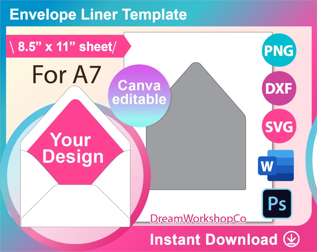 5x7 Envelope Liner Template, A7 Envelope Liner Template, Ms Word, Canva