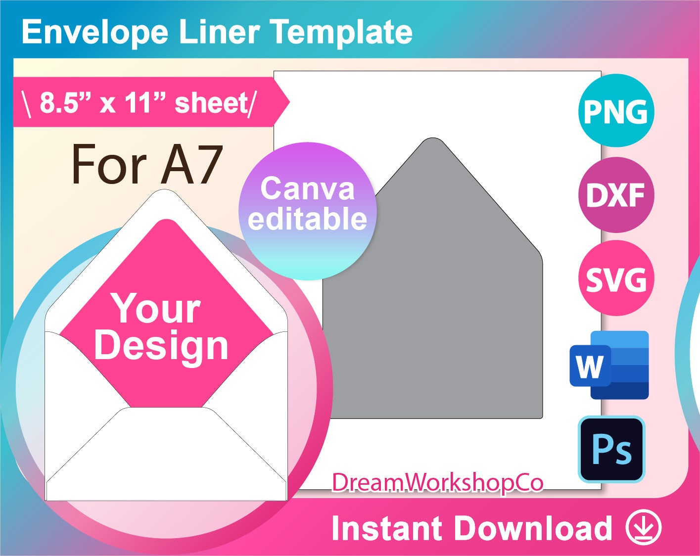 5x7 Envelope Liner Template A7 Envelope Liner Template Ms - Etsy