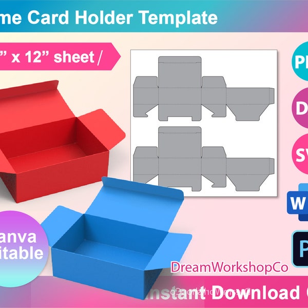 Business Card Box Template, Blank Template, SVG, DXF, Canva, Ms Word docx, Png, Psd, 8.5"x11" sheet, Printable, Instant Download