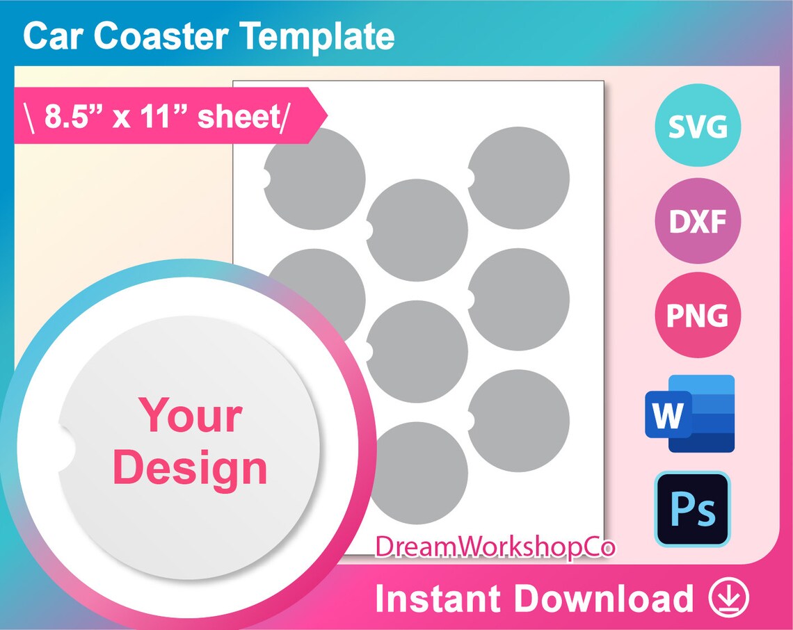Car Cup Coaster Template Car Coaster Template SVG DXF Ms Etsy