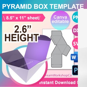 Pyramid Gift Box Template, Wedding Favor Box Template, Candy Box Template, Canva SVG, DXF, Ms word Docx, Png, PSD, 12x12 sheet, Printable