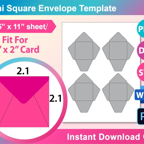 mini square envelope template canva ms word psd png svg etsy
