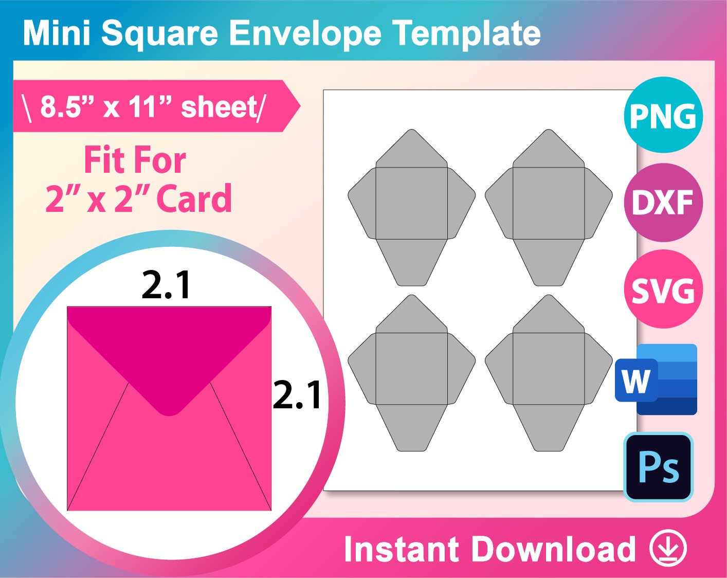 mini square envelope template canva ms word psd png svg etsy