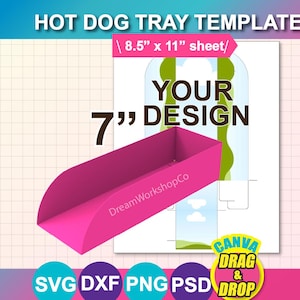 ホットドッグホルダーテンプレート：7インチボックス、Canva、SVG、PNG、DXF（デジタルダウンロード）