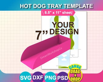 Mall för varmkorvshållare: 18 cm låda, Canva, SVG, PNG, DXF (digital nedladdning)