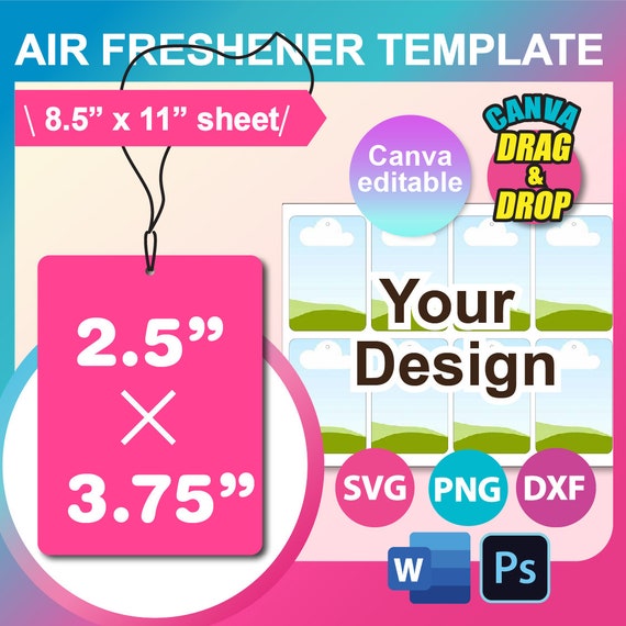 Car Air Freshener, Blank Air Freshener Template, Sublimation, Canva, SVG,  DXF, Ms Word Docx, Png, Psd, 8.5x11 sheet, Printable