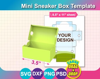 Mini Shoes Box Template, Mini Sneaker Box template, Gift Box Template, Box with Lid template Canva, Ms word, PSD, PNG, SVG, Dxf