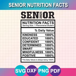 Senior 2026 Nutrition Facts SVG PNG DXF, Pdf (Digital Download)