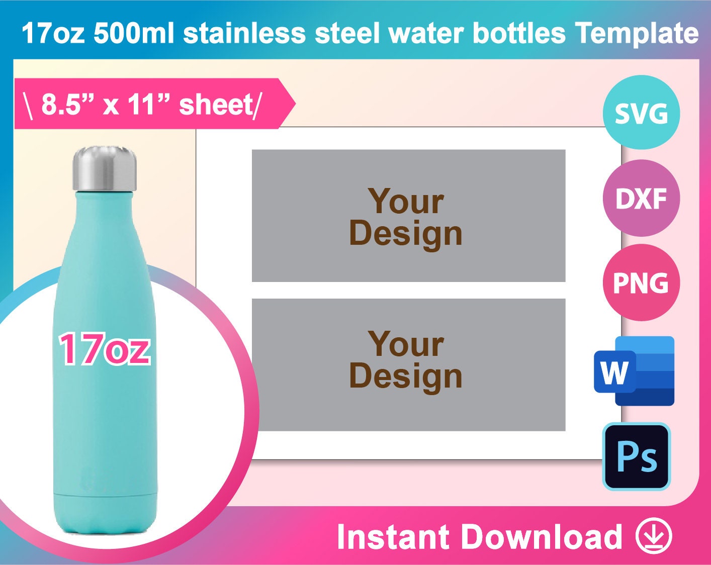 17oz 500ml Water Bottle Template Sublimation Ms Word PSD Etsy 17oz 500ml Water Bottle Template Sublimation Ms Word PSD Etsy