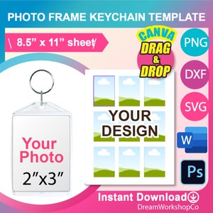 2&quot;x3&quot; Acrylic Photo Insert Keychain Template, Canva, SVG, DXF, Ms Word Docx, Png, Psd, 8.5&quot;x11&quot; sheet