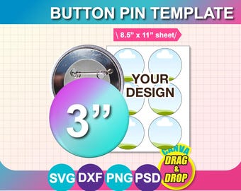 3inch Button Pin Template, 3inch Pin Button Template, Canva, SVG, DXF, Ms Word docx, Png, Psd, 8.5"x11"