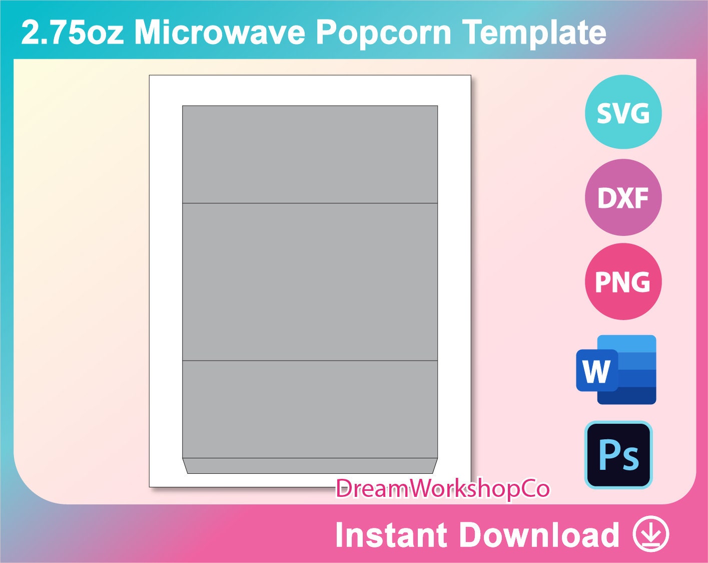 Microwave PopCorn Wrapper Template SVG DXF Ms Word Docx Etsy