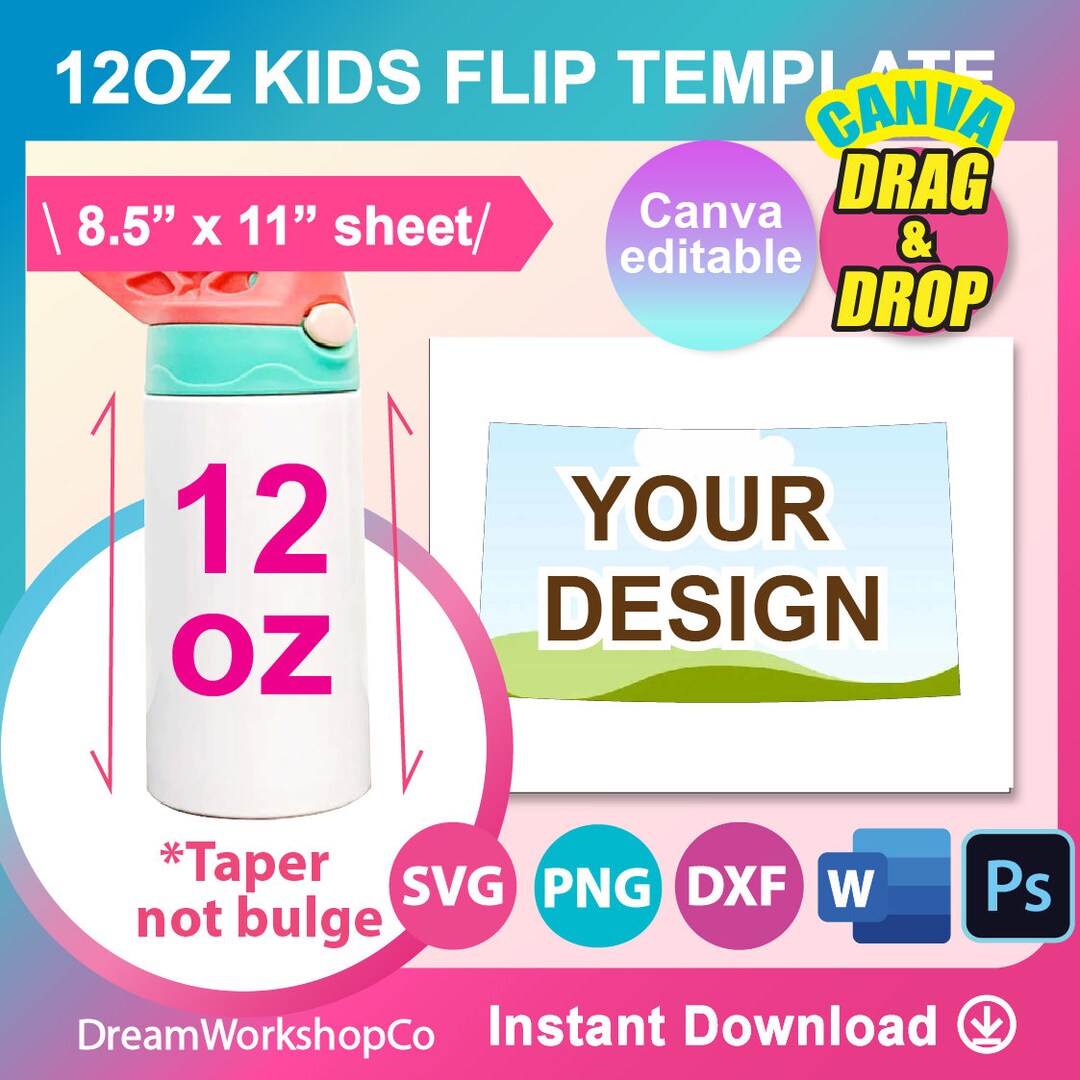 12oz Flip Top Kids Water Bottle Template, Flip Top Tumbler Template ...