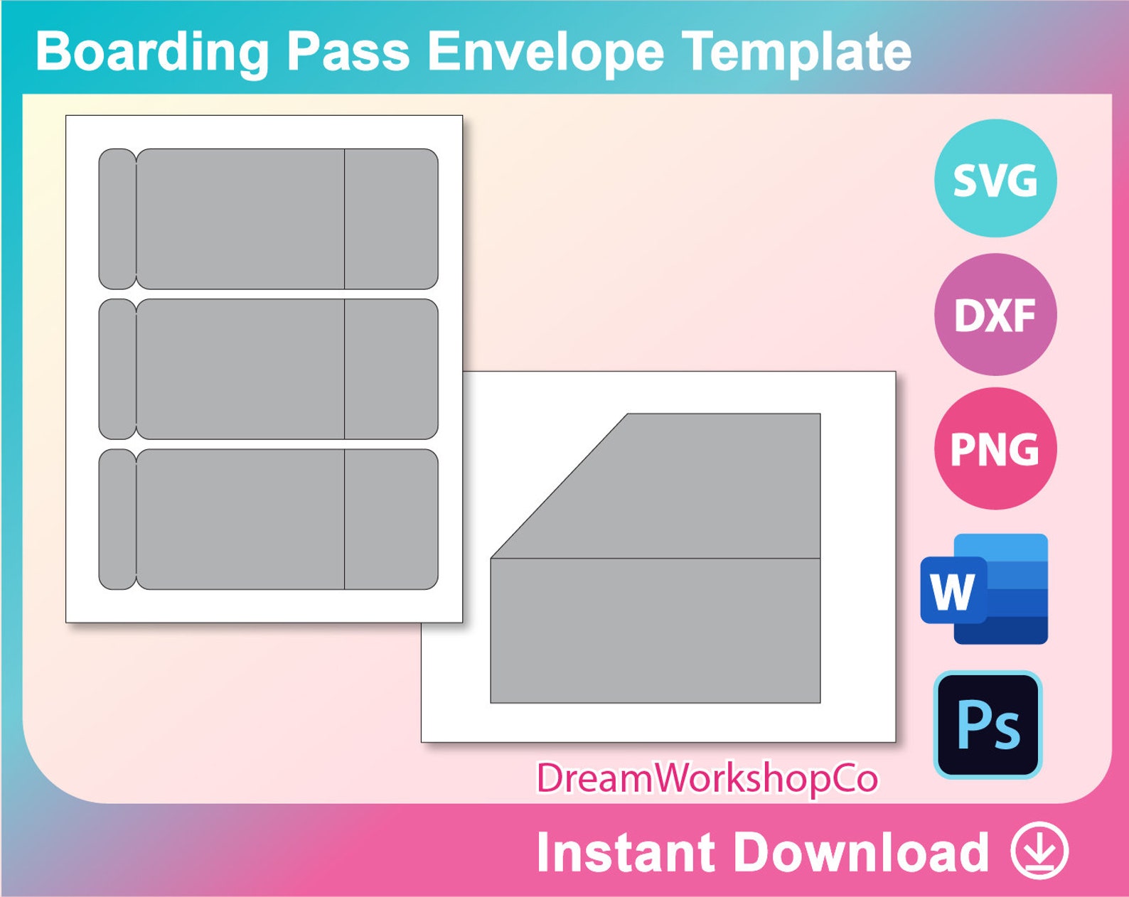 Boarding Pass With Envelope Template Ms Word PSD PNG SVG Etsy UK
