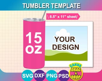15oz Skinny Tumbler wrapper Template: Canva Drag & Drop (Digital Download)
