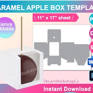 Modèle de boîte pomme caramel, modèle Cake Pop Box, PSD, SVG, DXF, MS Word Docx, Png, feuille 8,5 x 11 po, imprimable