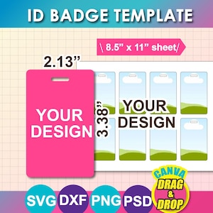 ID Badge Template, Blank ID Card Design, Canva (svg, dxf) (8.5"x11" Sheet)