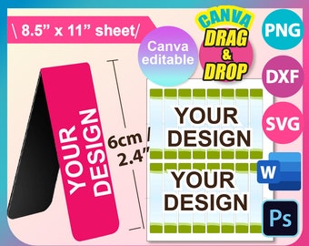 Magnetic Bookmark Sublimation Template, Bookmark Sublimation Template SVG, Canva, DXF, Ms Word Docx, Png, PSD, 8.5&quot;x11&quot; sheet, Printable