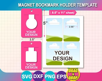 Magnetic Bookmark Holder Template: Canva, SVG, Eps, PNG, DXF (8.5"x11" Sheet) (Digital Download)