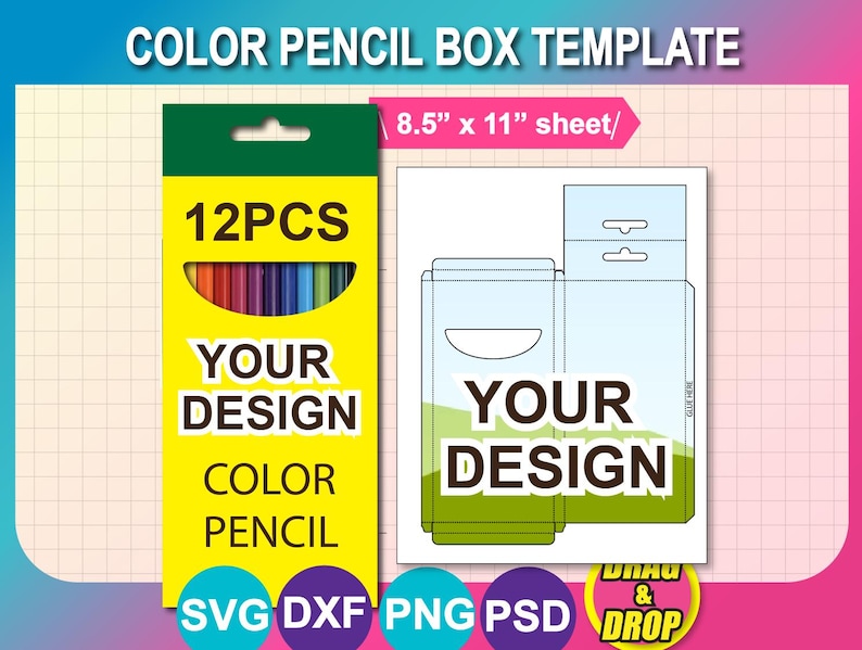 12pcd Pencil Color Pencil Gift Box Template, Window Box, Canva, Ms Word ...