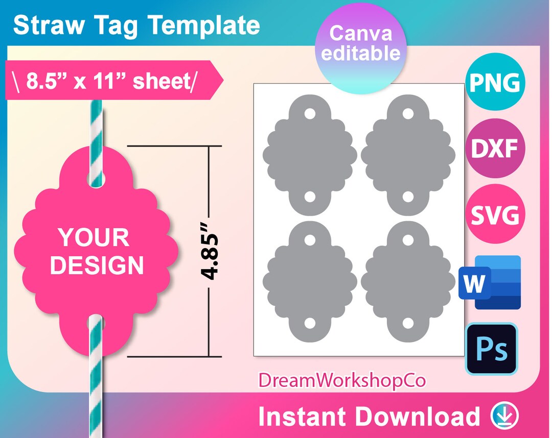 Straw Tag Template, Straw Tag SVG, Blank Template, Svg, DXF, Canva, Ms ...