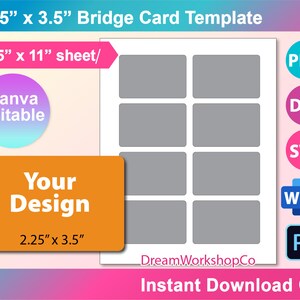 2.25 X 3.5 Bridge Card Template, Playing Card Template SVG, DXF, Canva ...