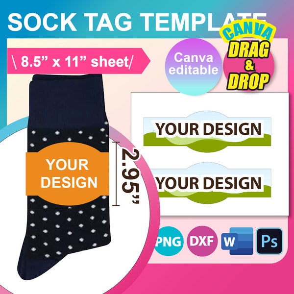 Sock Tag, Sock Wrapper Template SVG, Sock Gift Tag Template, SVG, Canva, DXF, Ms Word Docx, Png, Psd, Canva, 8.5"x11" sheet, Printable