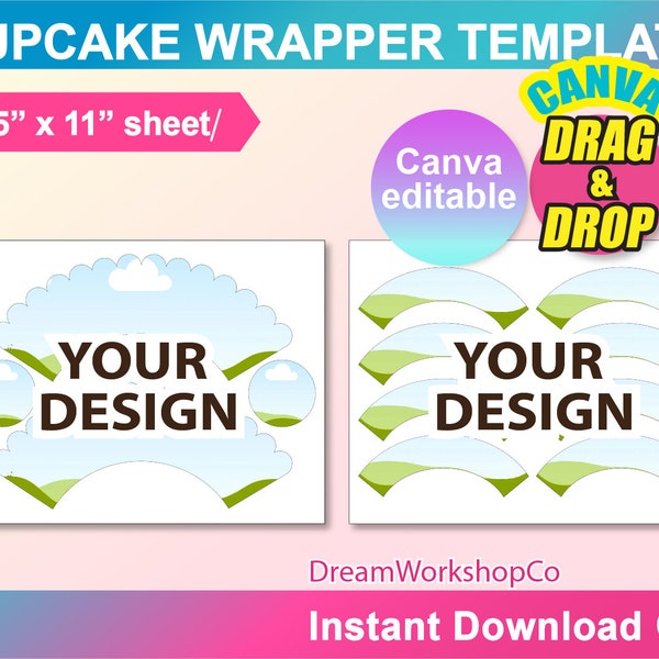 2 Größen. Bundle Cupcake Wrapper Vorlage, SVG, DXF, Canva, Ms Word Docx, Png, Psd, 8,5 "x11" Blatt, bedruckbar