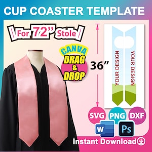 72&quot; Stole Template, Graduation Stole Template, Stole Template SVG PSD, Canva, DXF, Publisher Png, Printable