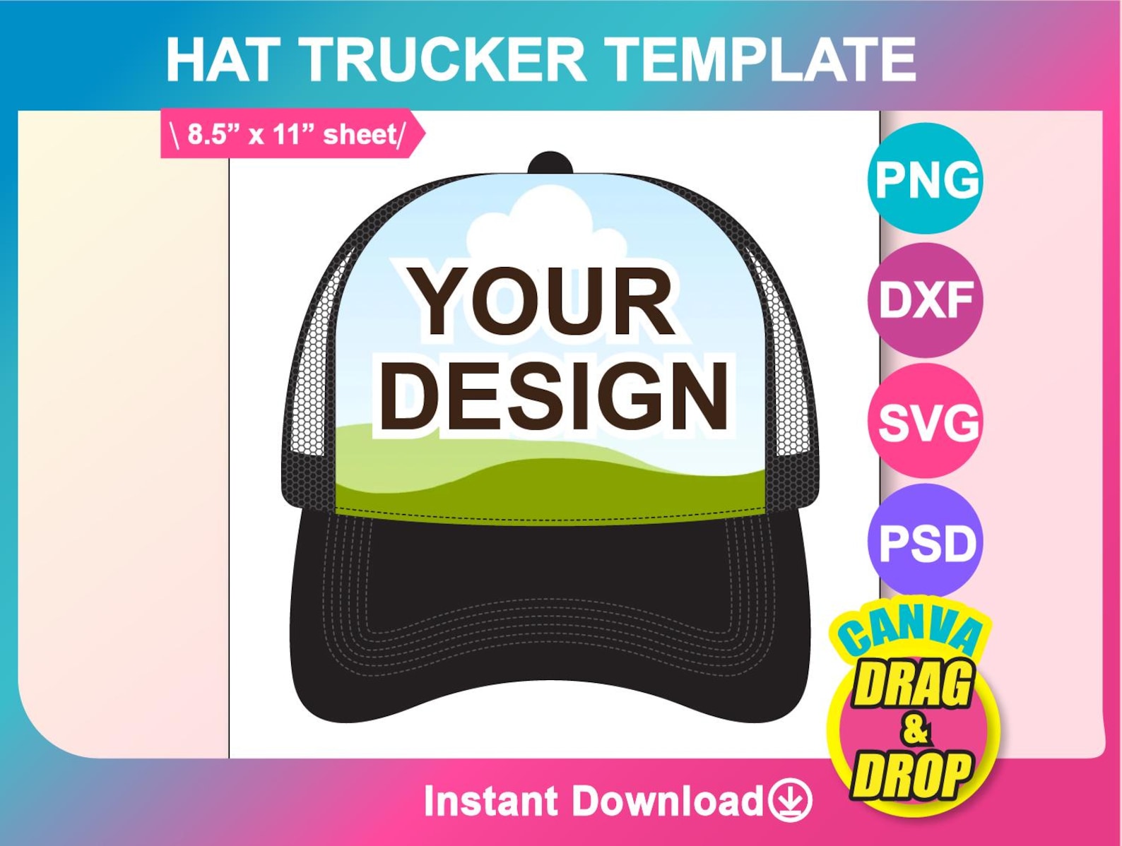 Trucker Hat Template, Design Template, SVG, DXF, Ms Word Docx, Png, Psd