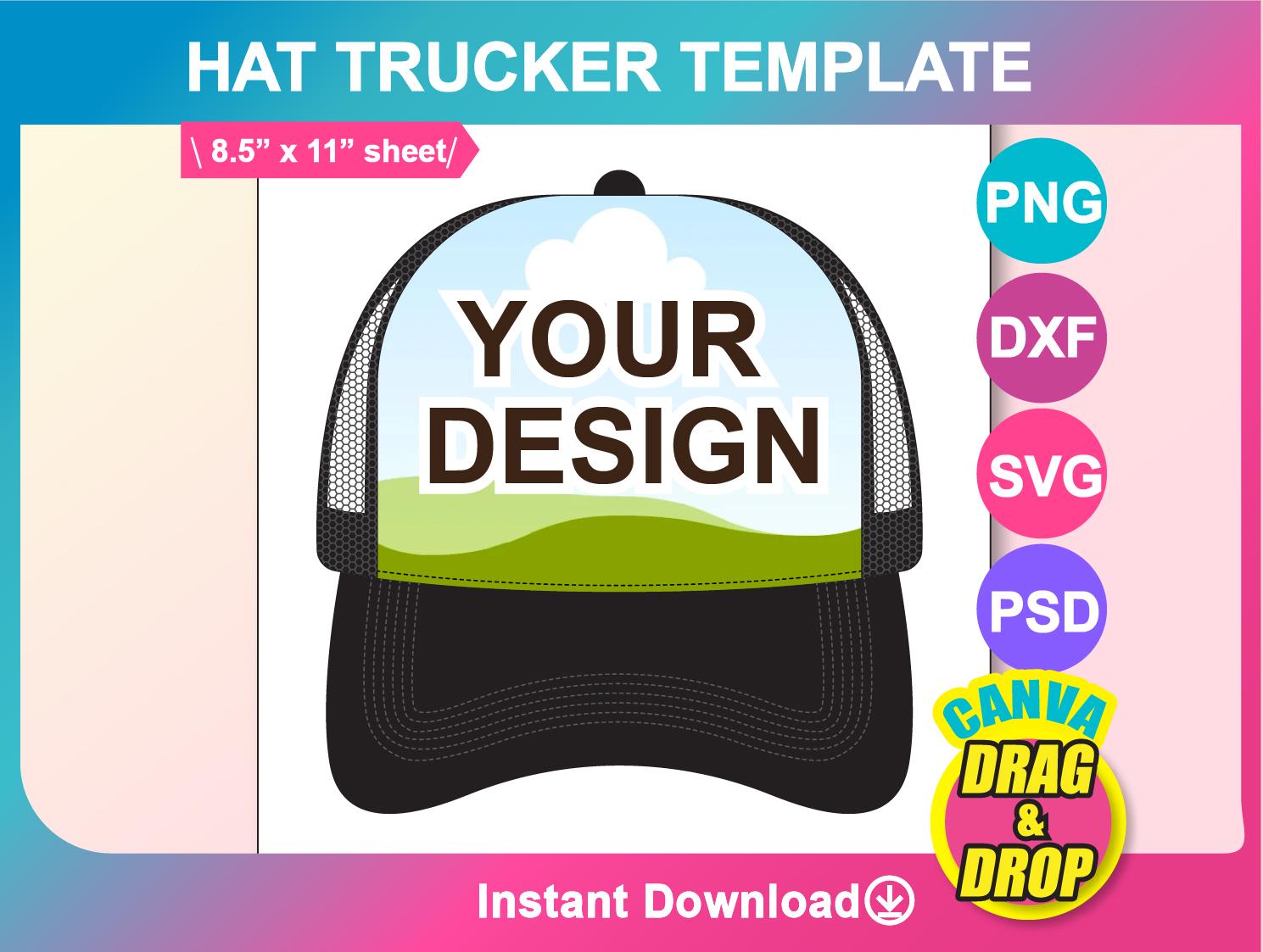 Trucker Hat Template, Design Template, SVG, DXF, Ms Word Docx, Png, Psd, 8.5x11 sheet, Printable