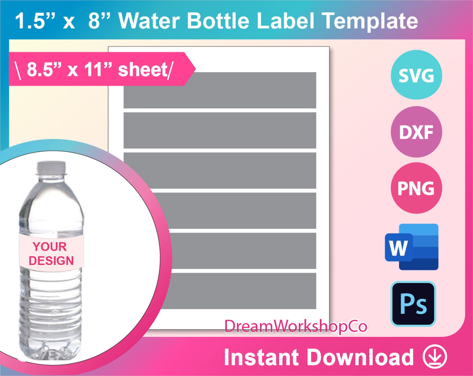 Water bottle Labels template water bottle label blank Etsy