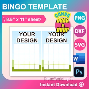 Bingo Vorlage, Bingo Blanko, SVG, DXF, Canva, Ms Word Docx, Png, Psd, 8.5 "x11" Blatt, bedruckbar