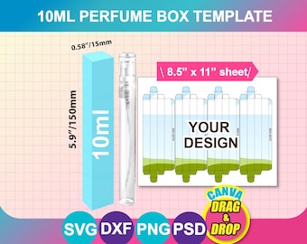 10ml Perfume Box Template, Perfume Gift Box Template, SVG, DXF, Canva, Png, Psd,  8.5x11" sheet, Printable